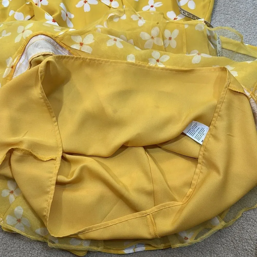 Bardot Abstract Daisy Mini Yellow Floral Ruffle Spring Tiered Dress Women 10